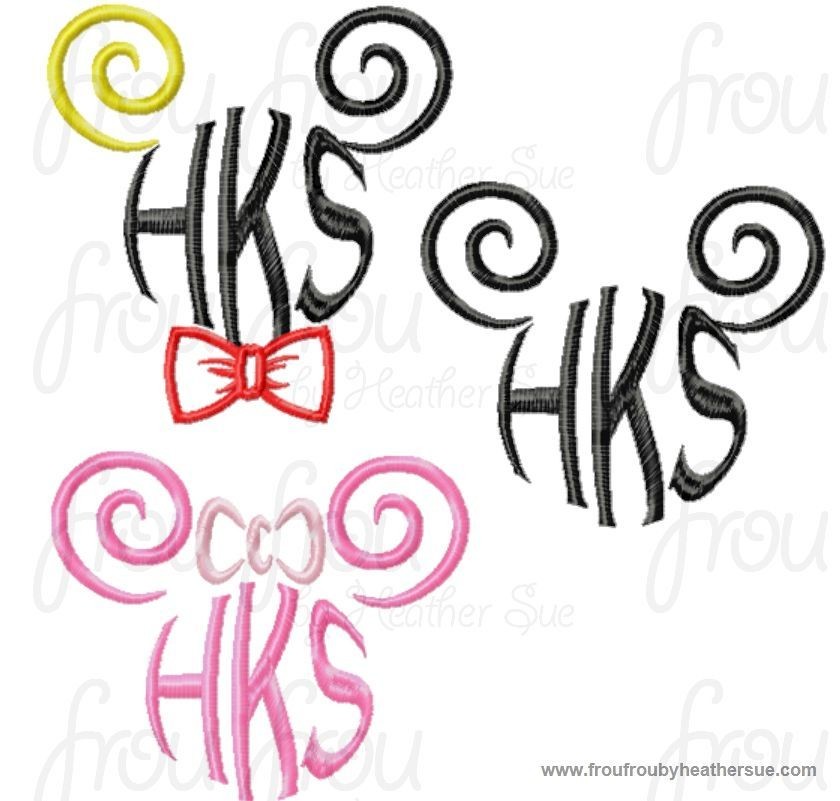 Miss and Mister Mouse BLANK No Monogram Spiral SET THREE Machine Embroidery Designs, multiple sizes including 4 inch