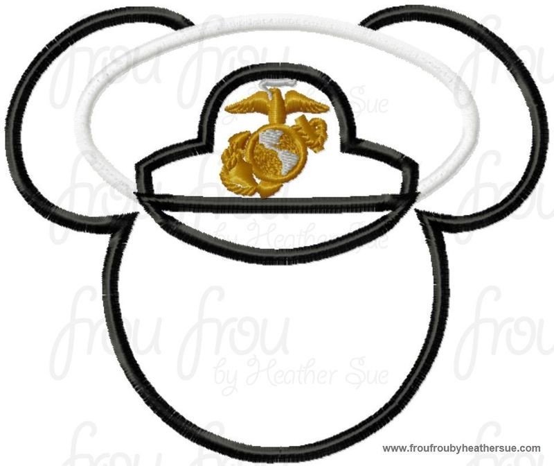 Marine Hat Mouse Head Machine  Applique Embroidery Design, Multiple Sizes, including  4 inch