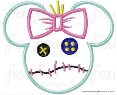 Lila's Doll Miss Mouse Head Machine Applique Embroidery Design, Multiple sizes including 4 inch