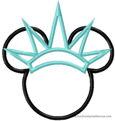 Lady Liberty Miss Mouse Head Machine Applique Embroidery Designs, multiple sizes including 4 inch