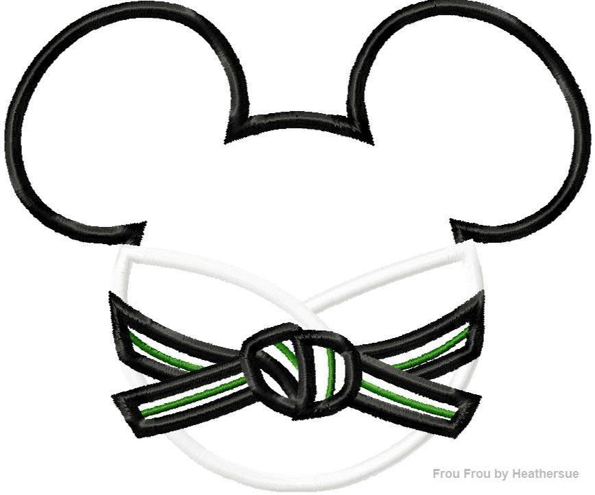 Karate Mister Mouse Head Machine Applique Embroidery Designs, multiple sizes including 4 inch