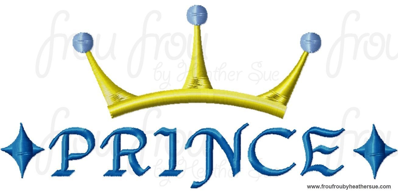 Prince Wording with Crown Machine Embroidery Design, Multiple sizes including 4 inch