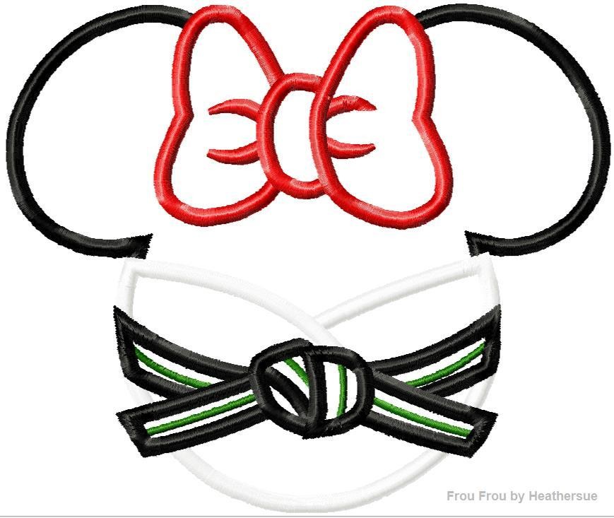 Karate Miss Mouse Head Machine Applique Embroidery Designs, multiple sizes including 4 inch