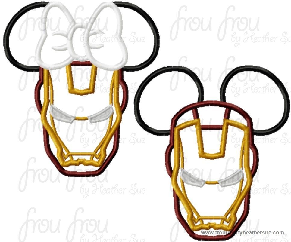 Ironing Man Super Hero Mister and Miss Mouse Head TWO Design SETMachine Applique Embroidery Designs, multiple sizes including 4 inch