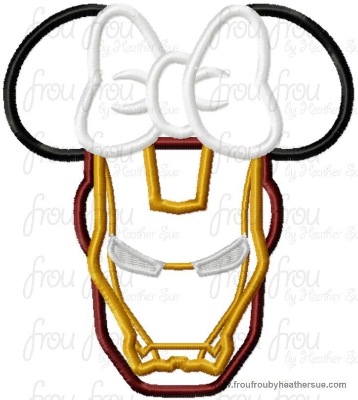 Ironing Man Super Hero Miss Mouse Head Machine Applique Embroidery Designs, multiple sizes including 4 inch