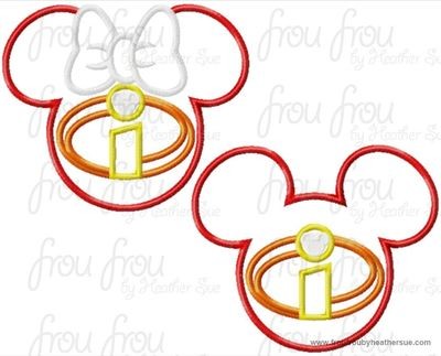 Incredible Super Hero Family Miss and Mister Mouse Head TWO Design SETMachine Applique Embroidery Designs, multiple sizes including 4 inch