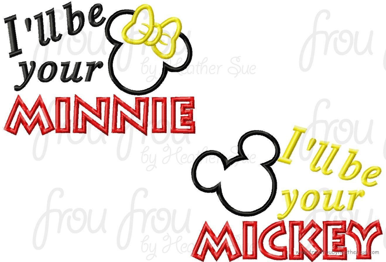 I&#39;ll be your Mister and Miss Mouse Two Design SET Machine Applique Embroidery Design, Multiple Sizes, including 4 inch
