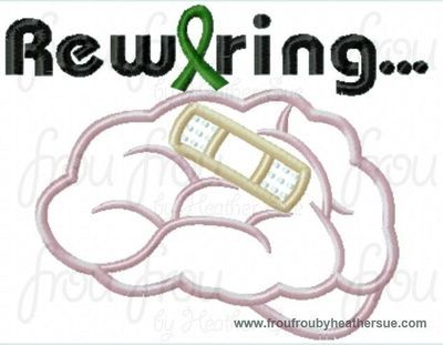 Rewiring and Rewired Brain with Bandage Traumatic Brain Injury Awareness TWO Design SETApplique Embroidery Designs, mutltiple sizes including 4 inch