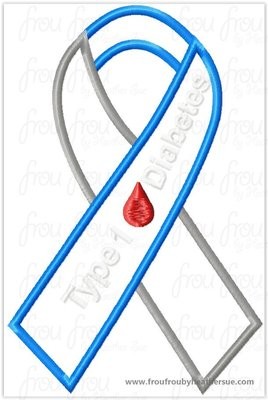 Type 1 Diabetes Awareness Ribbon Applique Embroidery Design, mutltiple sizes including 4 inch