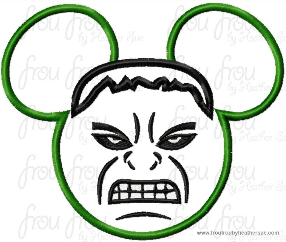 Hulking Super Hero Mister Mouse Head Machine Applique Embroidery Designs, multiple sizes including 4 inch