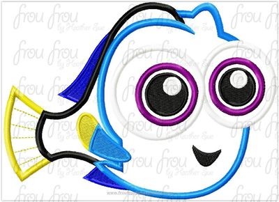 Baby Dory Finding Dorine Machine Applique Embroidery Design, Multiple Sizes, INCLUDING 2