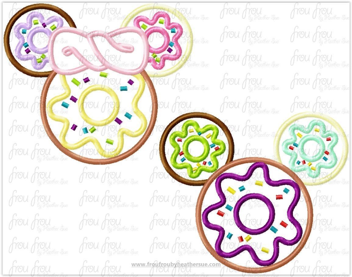 Doughnut Mister and Miss Mouse Head TWO Design SET Machine Applique Embroidery Designs, multiple sizes including 4&quot;-16&quot;