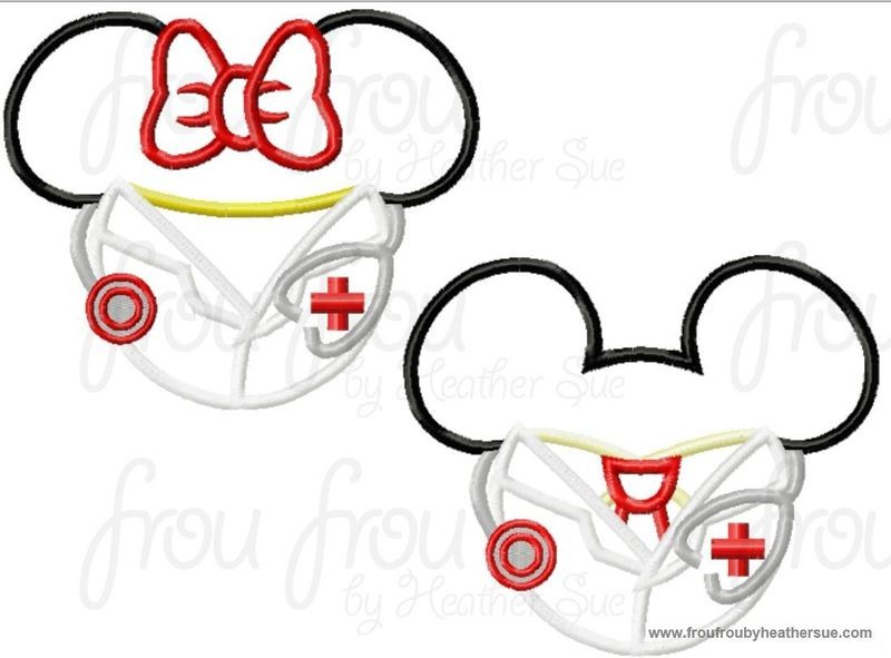 Doctor with Stethoscope Mister and Miss Mouse Head TWO Design SET Machine Applique Embroidery Designs, multiple sizes including 4 inch