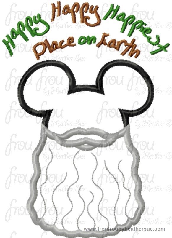 Happy Happy Happiest Place on Earth Bearded Mister Mouse Head Beard THREE Design SET Machine Applique Embroidery Designs, multiple sizes including 4 inch