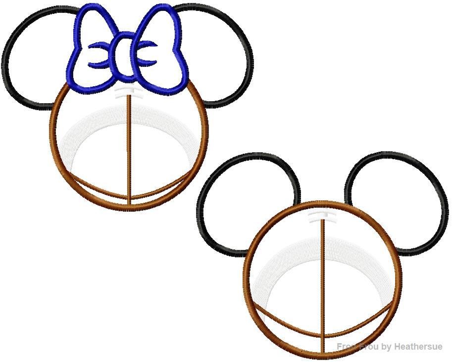 Football Mister and Miss Mouse Head TWO Design SET Machine Applique Embroidery Designs, multiple sizes including 4 inch