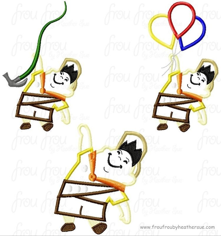 Russ Boy Scout U.P. THREE versions with balloons, with hose, and with nothing Digital Machine Embroidery Design Applique, Multiple Sizes