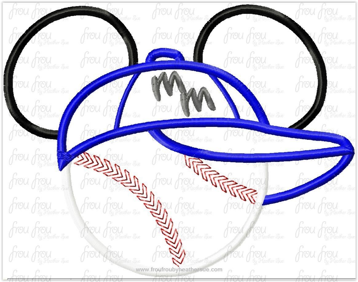 Baseball Softball Mister Mouse Head Wearing Baseball Cap Hat Machine Applique Embroidery Designs, multiple sizes including 4&quot;-16&quot;