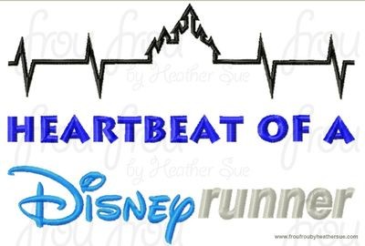 Heartbeat of a Dis Runner Wording with Castle Embroidery Design, Multiple Sizes including 4 inch
