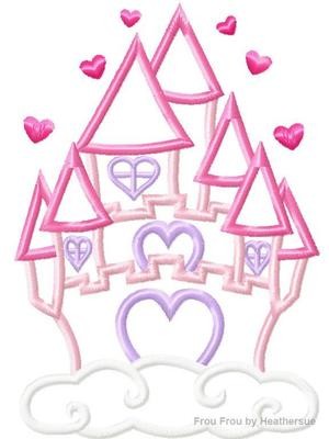 Whimsical Castle With Hearts Machine Applique Design Multiple Sizes, including 4 inch