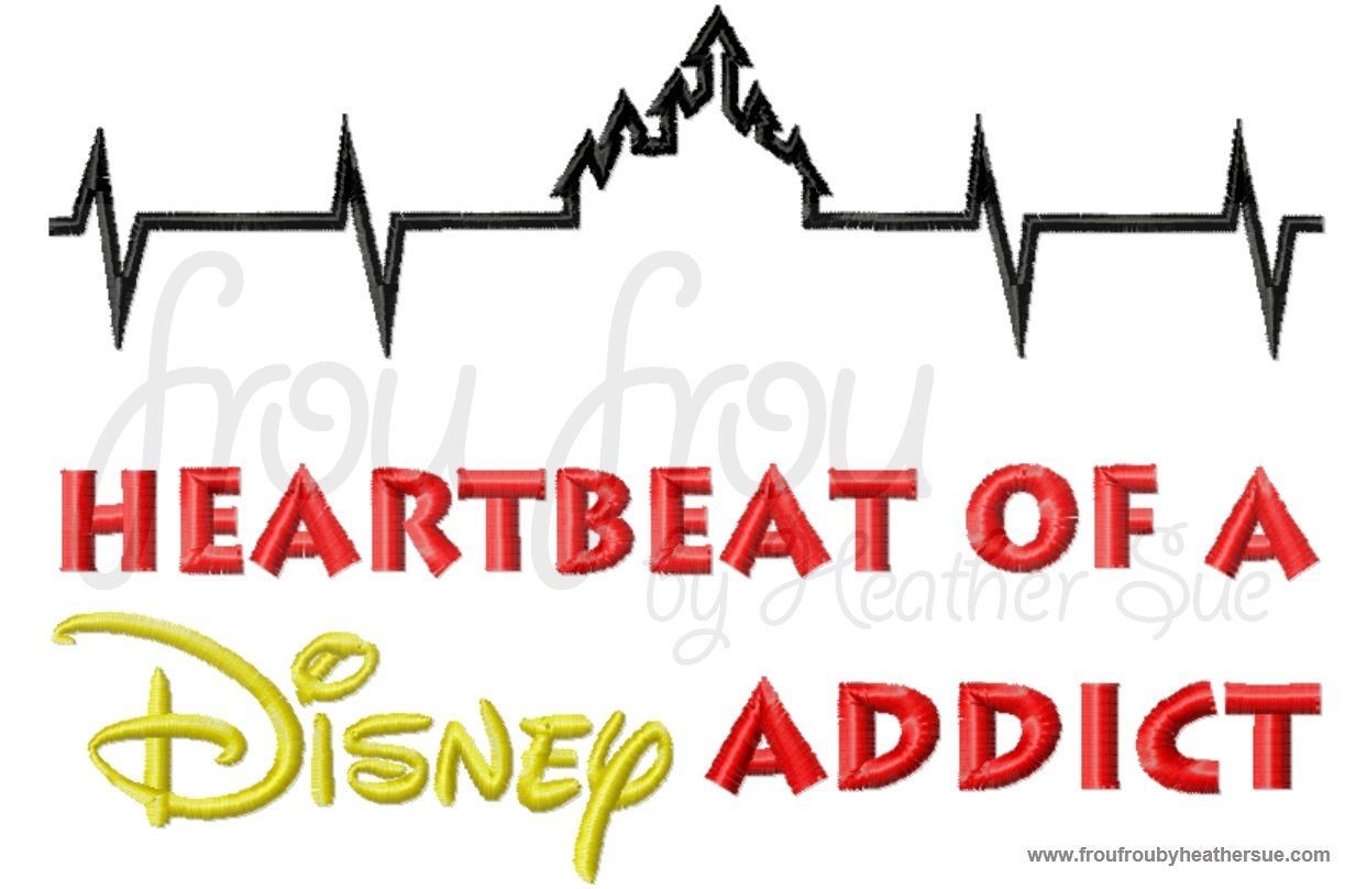 Heartbeat of a Dis Addict Wording with Castle Machine Embroidery Design, Multiple Sizes including 4 inch