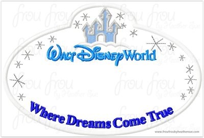 Dis World with Castle BLANK Name Tag Machine Applique Embroidery Design, Multiple Sizes, including 4x4, 5x7, and 6x10