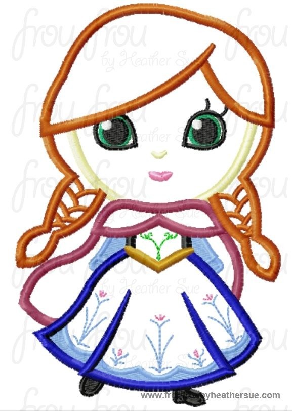 Annie Freezing Cutie Little Princess Machine Applique Embroidery Design, Multiple Sizes, NOW INCLUDING 4 INCH