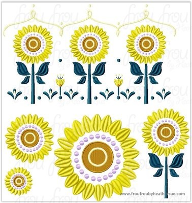 Freezing Fever Annie Skirt Sunflowers FOUR Design SET Machine Embroidery Design, multiple sizes including 2, 3, 4, 5, 6, 7, 8, 9, and 10 inch