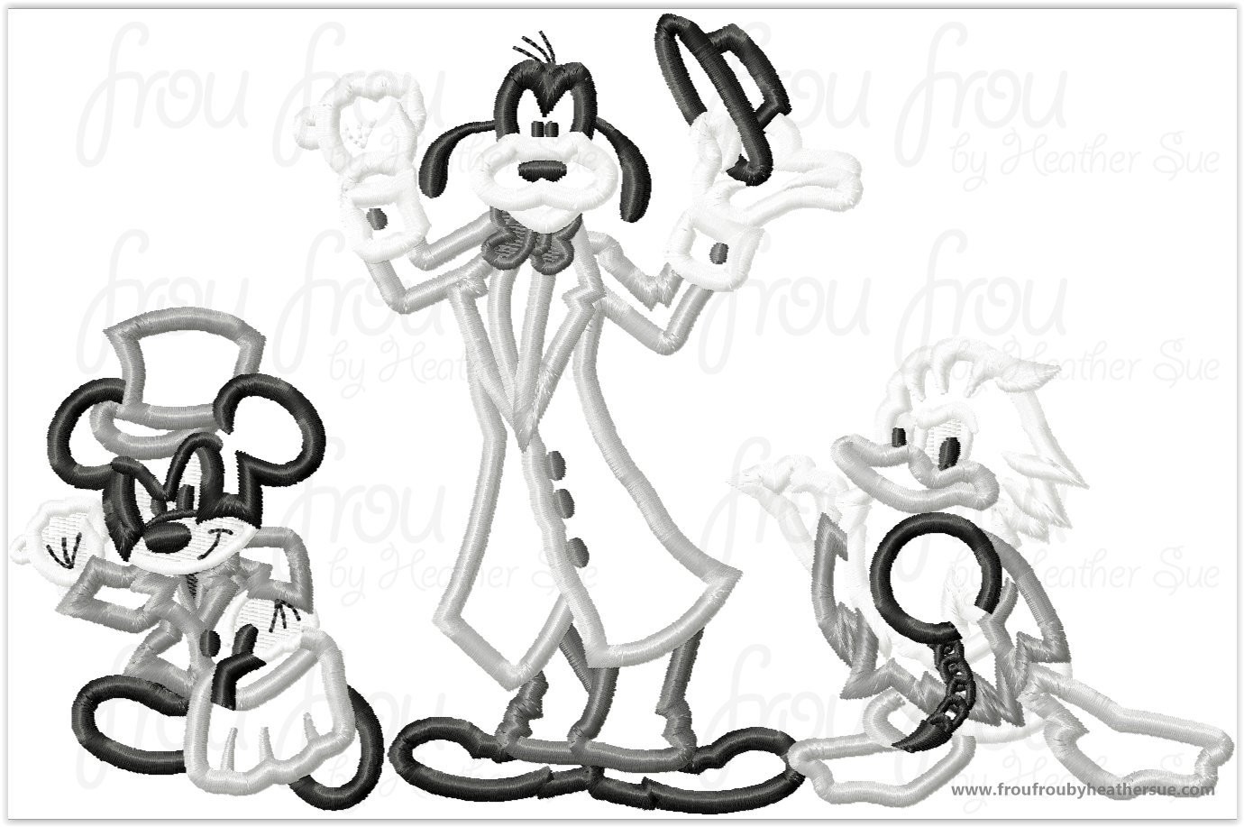 Mister Mouse and Friends dressed as Hitchhiking Ghosts FOUR Design SET Haunted House  Halloween Machine Applique Embroidery Design, multiple sizes, including 2.5- 16inch