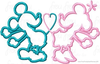 Mister and Miss Mouse With Heart Tails Silhouette Valentine's Day Love Machine Applique Embroidery Design- Multiple sizes, including 4 inch