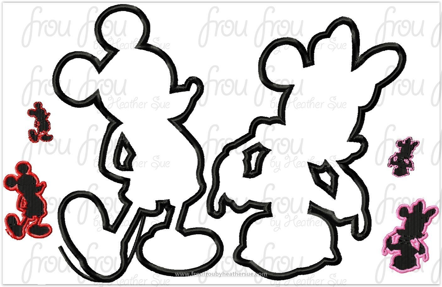 Mister and Miss Mouse Silhouette TWO Design SET Machine Applique Embroidery Designs, multiple sizes including 1&quot;-16&quot;