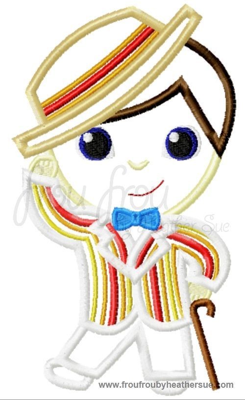 Bert Poppinfresh Little Cutie Prince Princess Machine Applique Embroidery Design, multiple sizes including 4 inch