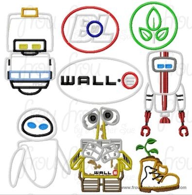 Wally Robot Movie NINE Design SET Machine Applique Embroidery Design, Multiple sizes