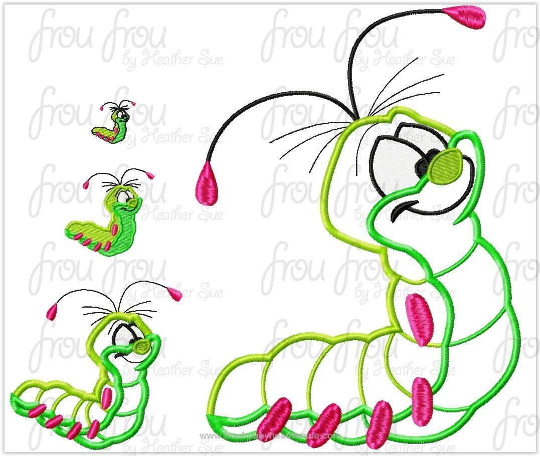 Squeaky Caterpillar Fox and Dog Movie Machine Applique Embroidery Designs, Multiple Sizes, including 1&quot;-16&quot;