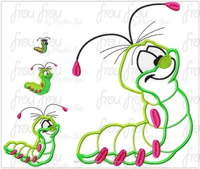 Squeaky Caterpillar Fox and Dog Movie Machine Applique Embroidery Designs, Multiple Sizes, including 1"-16"