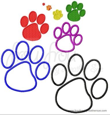 Dog Cat Lion Wildcat Paw Print Machine applique and filled embroidery designs, multiple sizes including 1/4, 1/2, 1, 2, 3, 4, 5, and 6 inch