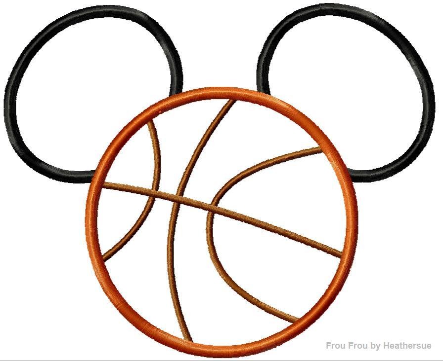Basketball Mister Mouse Head Machine Applique Embroidery Designs, multiple sizes including 4 inch