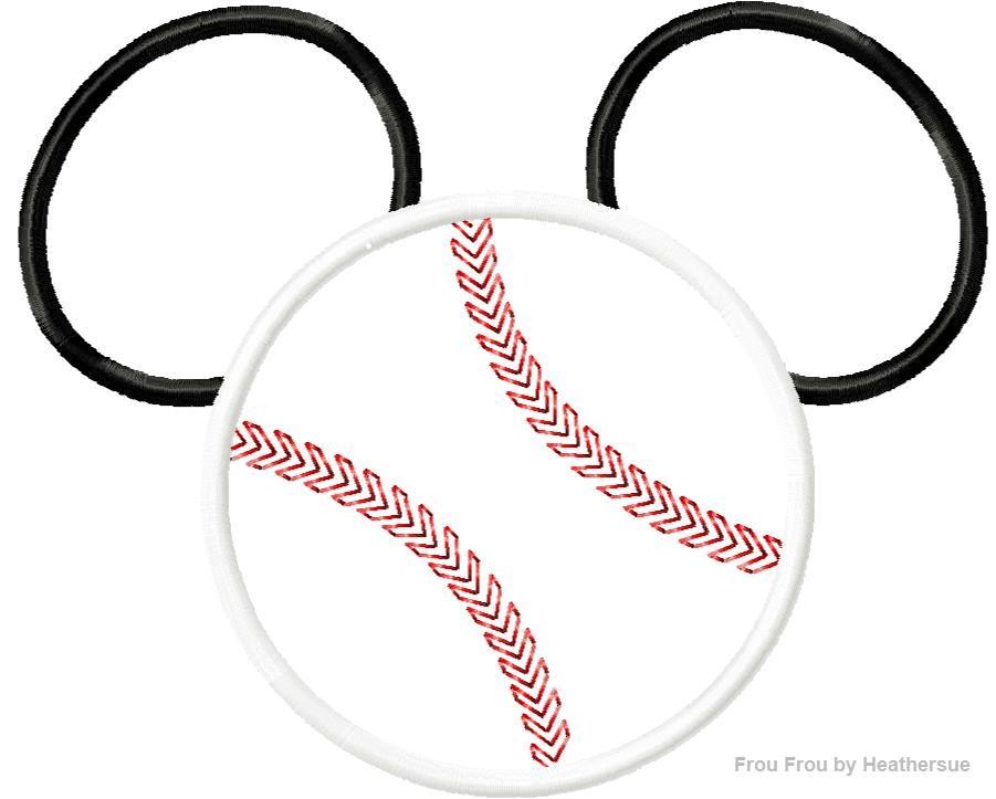 Baseball Softball Mister Mouse Head Machine Applique Embroidery Designs, multiple sizes including 4 inch