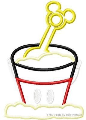 Beach Bucket and Shovel Mister Mouse Head Summer Machine Applique and Filled Embroidery Design, multiple sizes, including 4 inch
