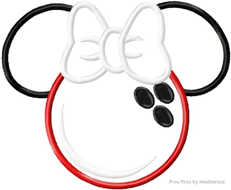 Bowling Ball Miss Mouse Head Machine Applique Embroidery Designs, multiple sizes including 4 inch