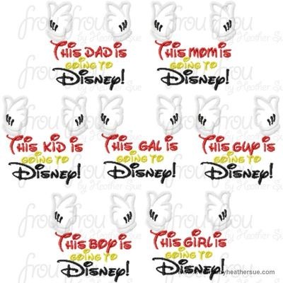 This boy girl mom dad kid gal guy is going to Dis with Mister Mouse Hands SEVEN Machine Applique Embroidery Designs, multiple sizes, including 4 INCH HOOP