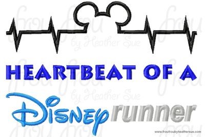 Heartbeat of a Dis Runner Wording with Mister Mouse Ears Embroidery Design, Multiple Sizes including 4 inch