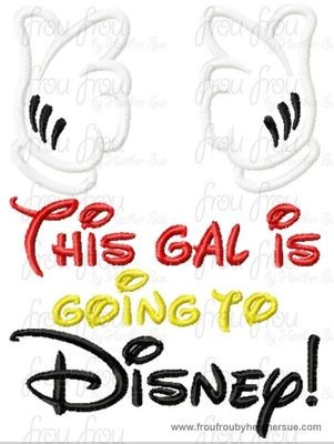 This gal is going to Dis with Mister Mouse Hands Machine Applique Embroidery Design, multiple sizes, including 4 INCH HOOP