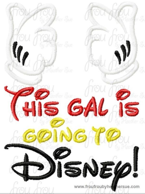 This gal is going to Dis with Mister Mouse Hands Machine Applique Embroidery Design, multiple sizes, including 4 INCH HOOP