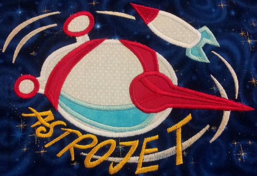 Astroplane Ride Dis Land Machine Applique Embroidery Design, Multiple Sizes including 4 inch