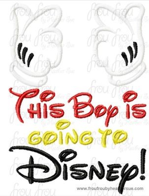 This boy is going to Dis with Mister Mouse Hands Machine Applique Embroidery Design, multiple sizes, including 4 INCH HOOP