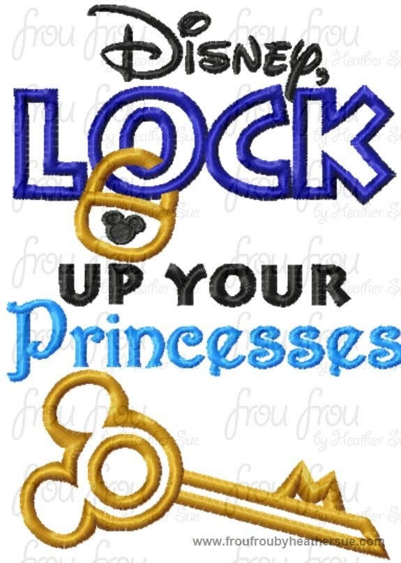Dis, Lock Up Your Princesses Machine Applique Embroidery Design, Multiple Sizes