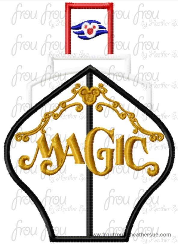 Dis Cruise Ship Full Color Front Magik Machine Applique Embroidery Designs, Multiple sizes including 4 inch