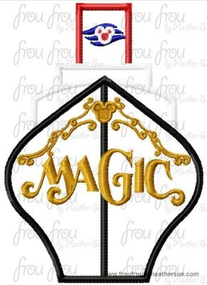 Dis Cruise Ship Full Color Front Magik Machine Applique Embroidery Designs, Multiple sizes including 4 inch