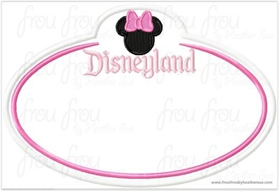 Dis Land Miss Mouse Head BLANK Name Tag Machine Applique Embroidery Design, Multiple Sizes, including 4x4, 5x7, and 6x10