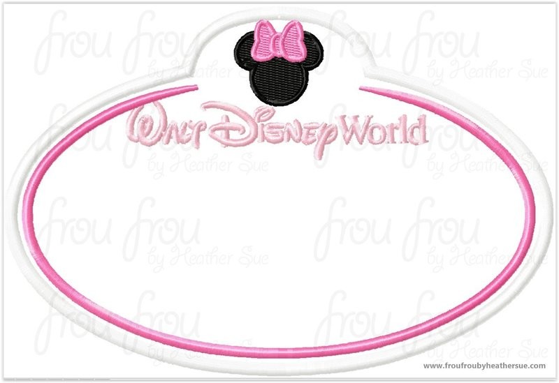 Dis World Miss Mouse Head BLANK Name Tag Machine Applique Embroidery Design, Multiple Sizes, including 4x4, 5x7, and 6x10